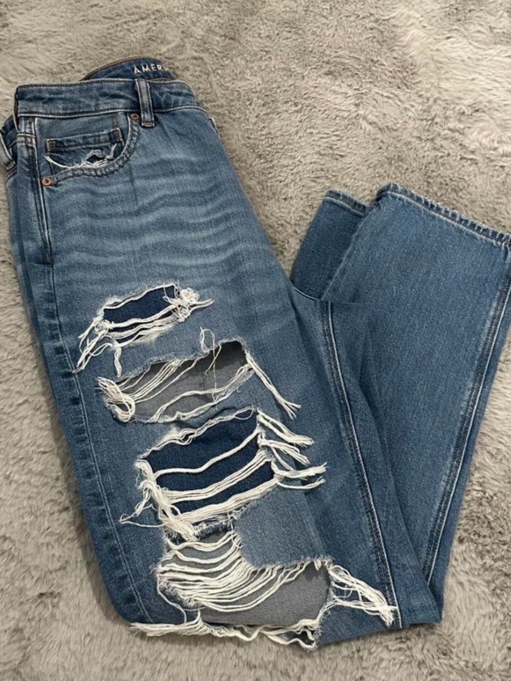 American Eagle Outfitters Distressed Medium Blue Straight Leg Jeans